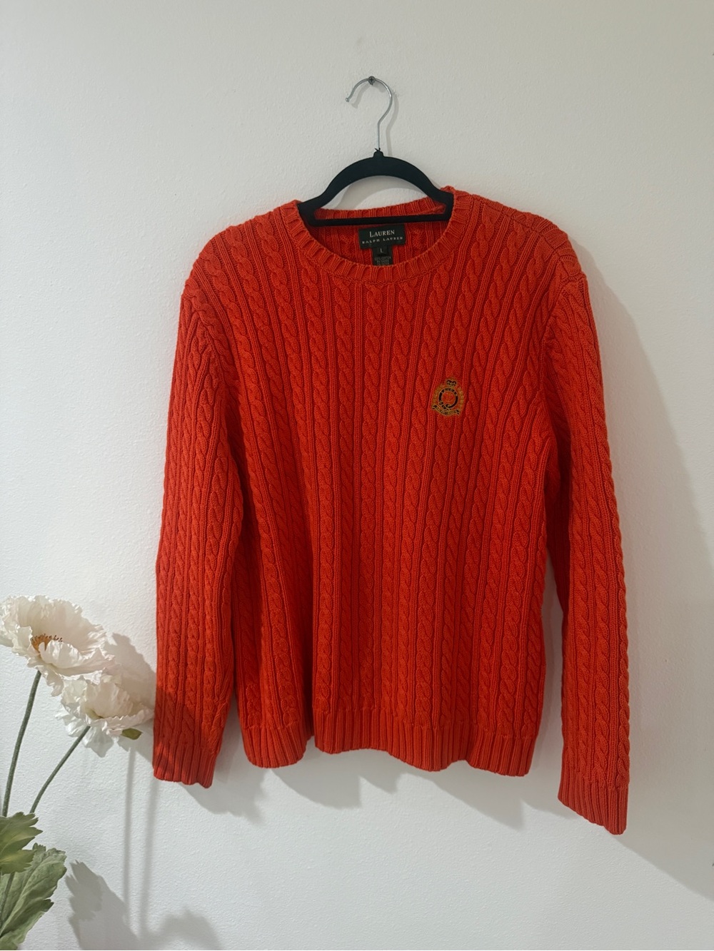 Vintage Lauren Ralph Lauren Australian-Made Orange Cable Knit Sweater